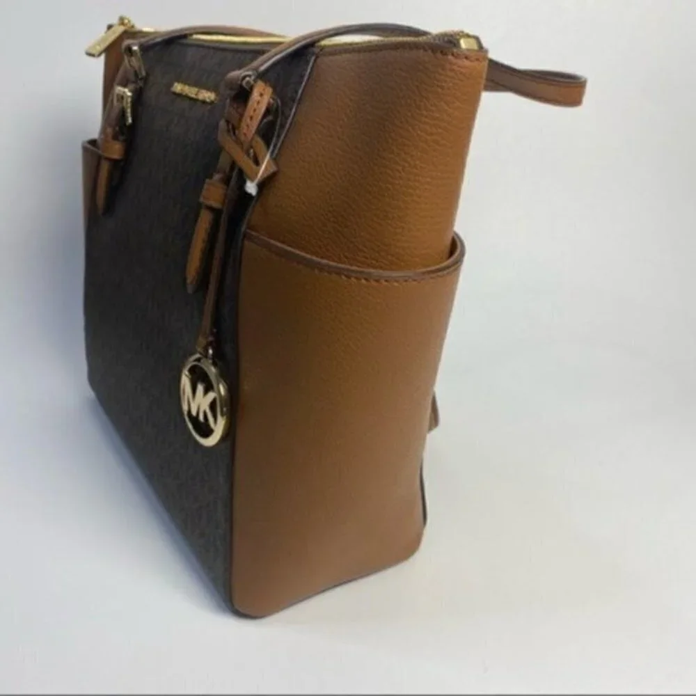 Michael Kors Charlotte Large Logo Top-Zip Tote Carryall Bag in Brown - Picture 12 of 14